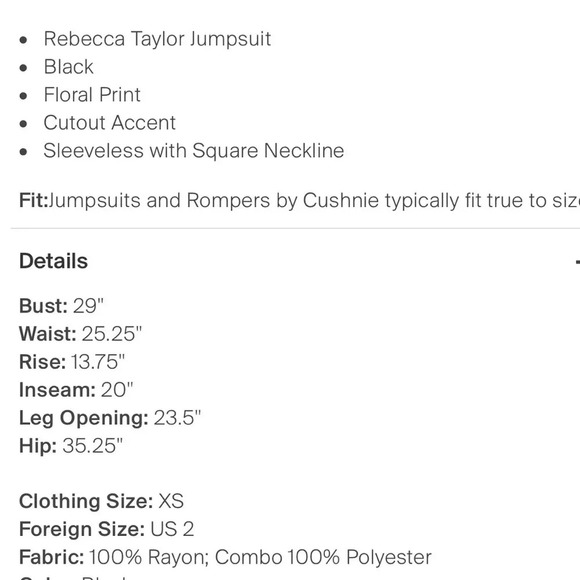 Rebecca Taylor jumpsuit size 2 - Picture 4 of 9